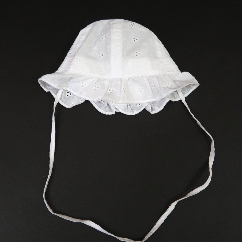 White Baby Sun Bonnet with Eyelet Ruffle